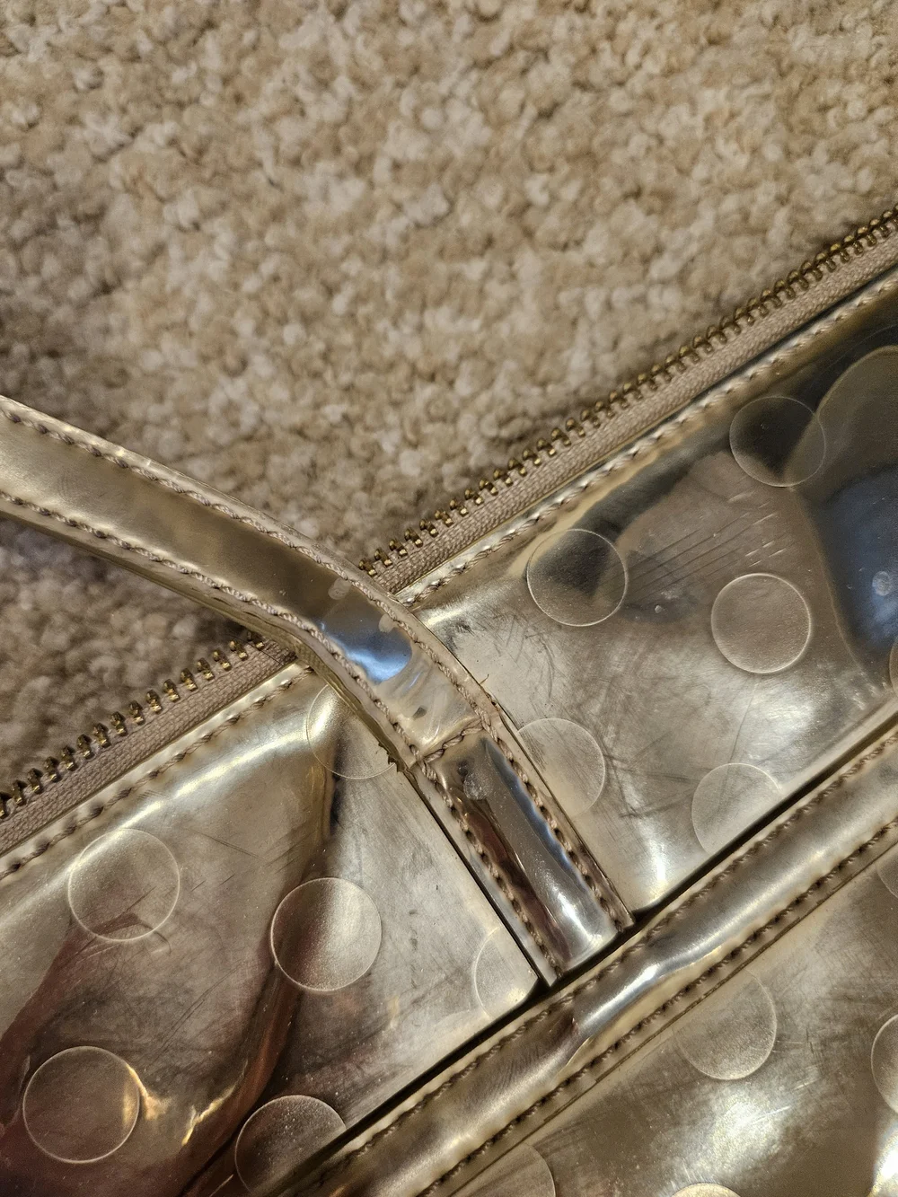 kate spade Metallic Gold Patent Tote with Polka Dot Accent